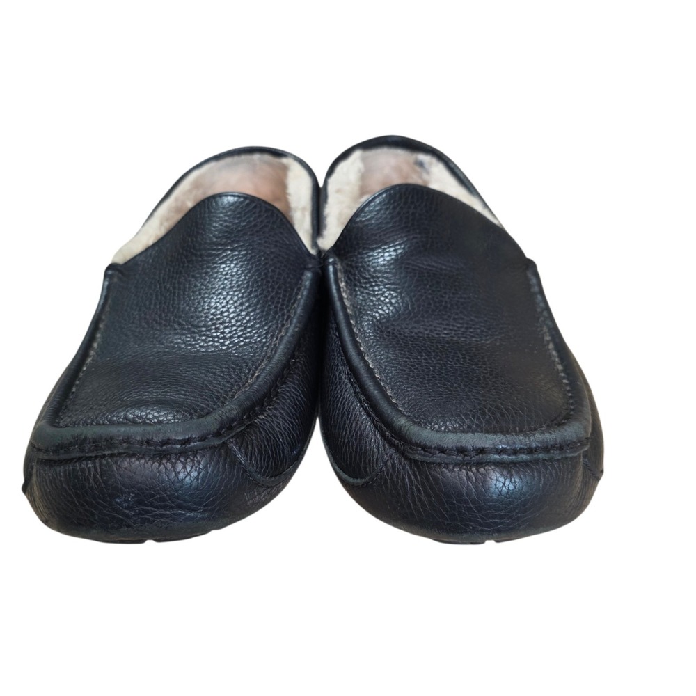 UGG Ascot Mens 12 Black Leather Shearling Lined Moccasin Slippers 5379E - Picture 7 of 16